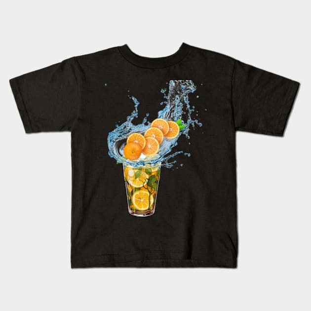 orange blended drink with mint leaves Kids T-Shirt by positive_negativeart